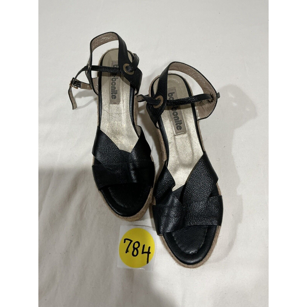 Woman's Bon Bonite Size 9.5-10 platform Wedge Heel Ankle Strap Sandal Black